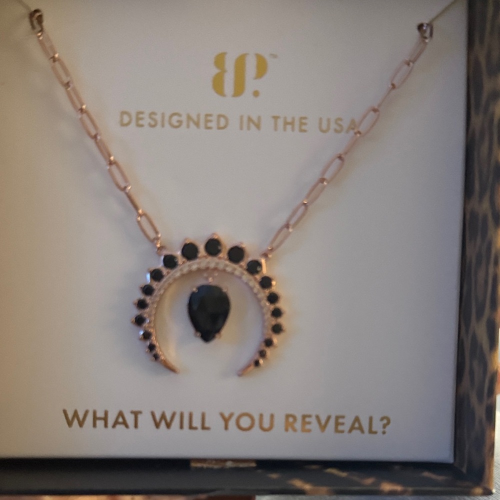 Rose Gold tone BP untamed “Dark Trappings” Necklace with Black Teardrop Stone